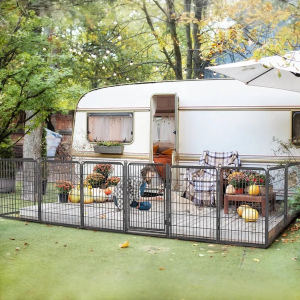 Outdoor Pet Fence Outdoor Dog Fence, 40" Dog Pen Indoor 14 Panels Puppy Playpen Anti-Rust Exercise Pen with Large Door Temporary