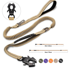 Tactical Bungee Dog Leash – Heavy Duty No-Pull Leash with Car Seatbelt Clip