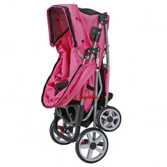 Pink 4-Wheel Foldable Pet Stroller – Cat &amp; Dog Carrier with Basket
