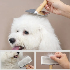 Solid Wood Pet Grooming Comb – Stainless Steel Dog & Cat Brush for Hair Knot Removal & Massage