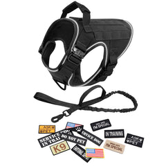 Reflective Dog Harness with 4 Metal Buckles Military Pet Training Vest Harnesses Leash Patches Tactical Large Dogs Accessories