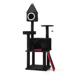 Gothic Cat Tree with Coffin Bed – 64in Black Cat Tower with Scratching Posts &amp; Platforms