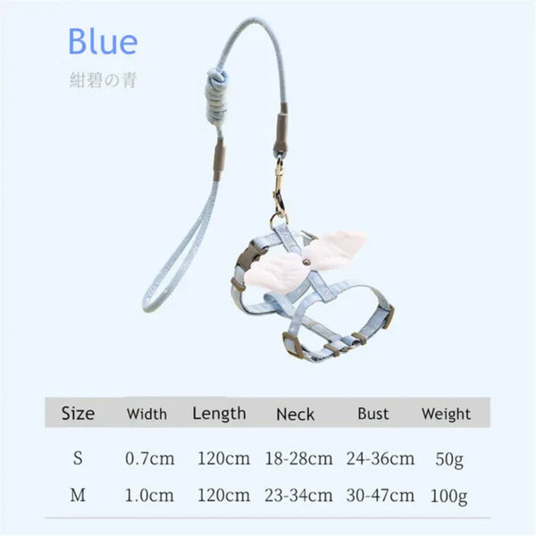 Sweet Angel Wing Cat Harness 120cm Leash Outdoor Cat Dog Harness and Leash Set Water Proof Vest Chest Strap Kitten Accessories