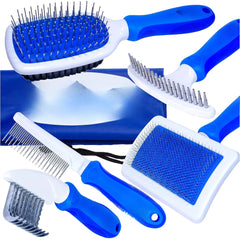 Premium Dog Brush Set – Ball Pin & Bristle Brush, Curved Blade Dematting Comb, Slicker Brush