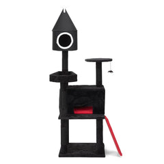 Gothic Cat Tree with Coffin Bed – 64in Black Cat Tower with Scratching Posts &amp; Platforms