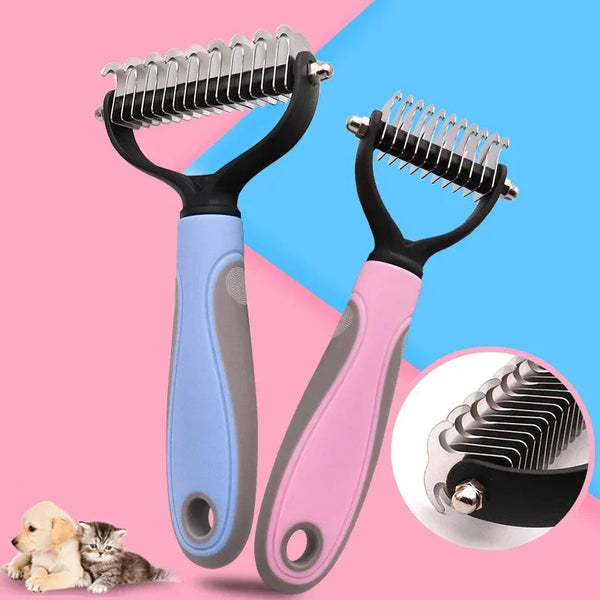 Double-Sided Pet Fur Knot Cutter – Dog & Cat Grooming Shedding Comb Brush