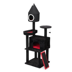 Gothic Cat Tree with Coffin Bed – 64in Black Cat Tower with Scratching Posts &amp; Platforms