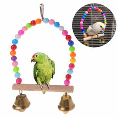 8-Piece Parrot Bird Toy Set – Wooden Chew Toys with Swing, Ball, Bell & Perch