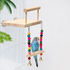 8-Piece Parrot Bird Toy Set – Wooden Chew Toys with Swing, Ball, Bell & Perch