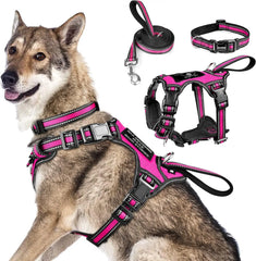All-in-One Reflective Dog Harness, Collar & Leash Set – No-Pull Adjustable Pet Harness for Puppies & Small/Medium/Large Dogs