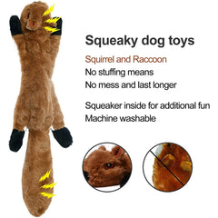 Stuffingless Plush Squeaky Dog Toy with Crinkle Sounds