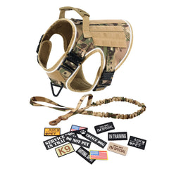 Reflective Dog Harness with 4 Metal Buckles Military Pet Training Vest Harnesses Leash Patches Tactical Large Dogs Accessories