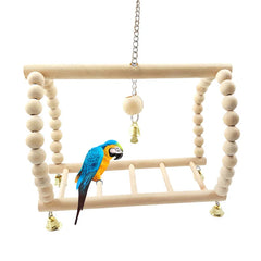 8-Piece Parrot Bird Toy Set – Wooden Chew Toys with Swing, Ball, Bell & Perch