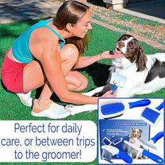 Premium Dog Brush Set – Ball Pin & Bristle Brush, Curved Blade Dematting Comb, Slicker Brush