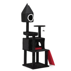 Gothic Cat Tree with Coffin Bed – 64in Black Cat Tower with Scratching Posts &amp; Platforms