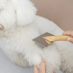 Solid Wood Pet Grooming Comb – Stainless Steel Dog & Cat Brush for Hair Knot Removal & Massage