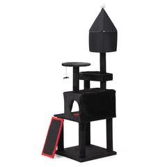 Gothic Cat Tree with Coffin Bed – 64in Black Cat Tower with Scratching Posts &amp; Platforms
