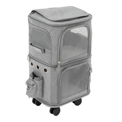 Double-Compartment Cat Carrier with Wheels – Super Ventilated Rolling Pet Carrier for Travel, Hiking & Camping