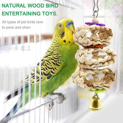 8-Piece Parrot Bird Toy Set – Wooden Chew Toys with Swing, Ball, Bell & Perch