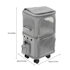 Double-Compartment Cat Carrier with Wheels – Super Ventilated Rolling Pet Carrier for Travel, Hiking & Camping