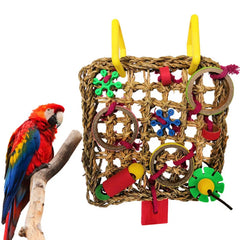 8-Piece Parrot Bird Toy Set – Wooden Chew Toys with Swing, Ball, Bell & Perch