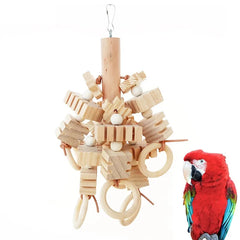 8-Piece Parrot Bird Toy Set – Wooden Chew Toys with Swing, Ball, Bell & Perch