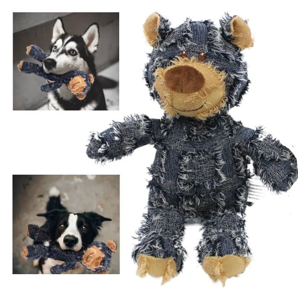 Plush Teddy Bear Dog Toy – Squeaky, Chew-Resistant & Teeth Cleaning Toy