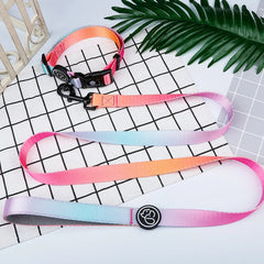 Gradient Color Dog Collar & Leash Set – Luxury Personalized Harness for Small, Medium & Large Dogs