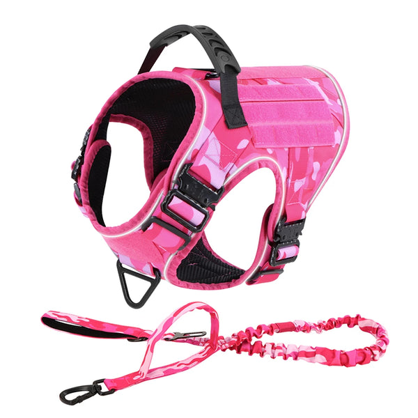 Reflective Dog Harness with 4 Metal Buckles Military Pet Training Vest Harnesses Leash Patches Tactical Large Dogs Accessories