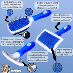 Premium Dog Brush Set – Ball Pin & Bristle Brush, Curved Blade Dematting Comb, Slicker Brush